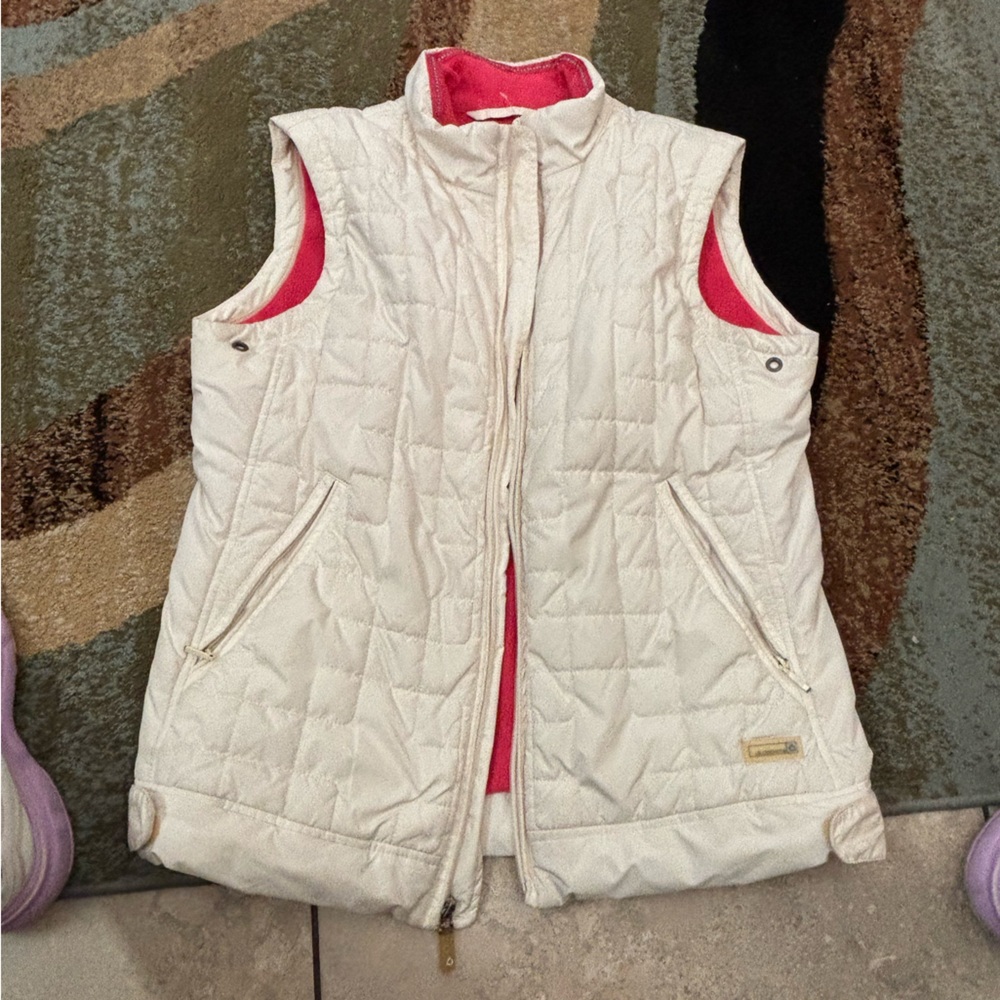 Liz Claiborne Cream Quilted Vest with Pink Lining